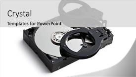  Presentation with hard disk - Cool new theme with handcuff with hard disk on white background backdrop and a light gray colored foreground