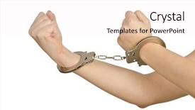  Presentation with handcuffed - PPT layouts with handcuffed hands on white background background and a  colored foreground