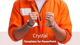  Presentation with handcuffed - Cool new slide deck with handcuffed handsome businessman isolated on white background backdrop and a crimson colored foreground