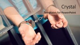  Presentation with handcuffed - Slide deck having handcuffed to bars in jail background and a coral colored foreground