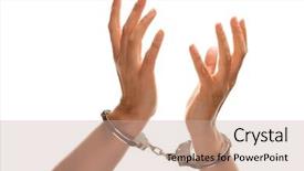  Presentation with handcuffed - Slides with handcuffed woman desperately raising hands background and a mint green colored foreground