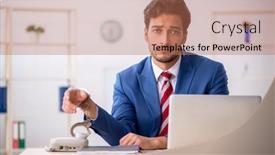  Presentation with handcuffed - PPT layouts with handcuffed-young-male-employee-sitting background and a coral colored foreground