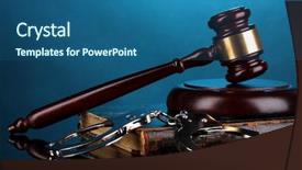  Presentation with gavel - Presentation design having handcuffs and book on law background and a ocean colored foreground