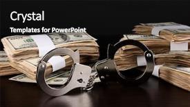  Presentation with packs - PPT theme enhanced with crime money - handcuffs and packs of dollars background and a black colored foreground