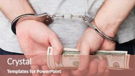  Presentation with hand handcuffs - Presentation with handcuffs arrests dollar currency crime human hand background and a coral colored foreground