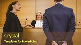  Presentation with international law court system - Audience pleasing theme consisting of handcuffs in the court room backdrop and a tawny brown colored foreground