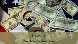  Presentation with american flag - PPT theme consisting of handcuffs-on-money-background background and a  colored foreground