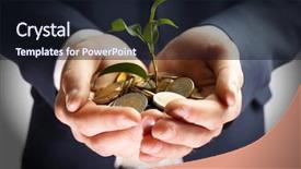  Presentation with racism white hands in modern - Slide deck featuring handful of coins with growing background and a wine colored foreground