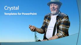  Presentation with elderly care helping hands - Slide deck with organic fertilizer - elderly farmer holds a handful background and a teal colored foreground