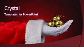  Presentation with santa sleigh - Slide set featuring handful of gold sleigh bells background and a wine colored foreground