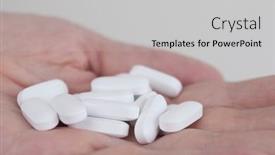  Presentation with hand palm - Presentation theme consisting of handful-of-white-round-pills background and a light gray colored foreground