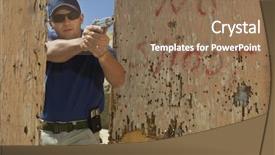  Presentation with firearms training - Amazing slide set having handgun at combat training backdrop and a violet colored foreground