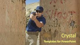  Presentation with firearms training - Amazing presentation design having handgun at combat training backdrop and a violet colored foreground