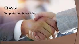  Presentation with meeting - Beautiful slide deck featuring handhsake - businessmen handshaking after successful business backdrop and a coral colored foreground