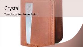  Presentation with cyber credit card crime - Slides having handi craft - brown leather wallet with credit background and a coral colored foreground