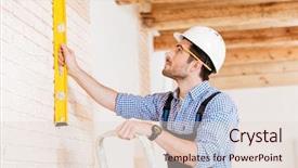  Presentation with builder - Presentation theme having handi craft - close-up portrait of a builder background and a lemonade colored foreground