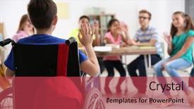  Presentation with handicap - Colorful slide deck enhanced with handicap - boy in wheelchair with classmates backdrop and a red colored foreground