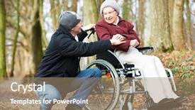  Presentation with handicap - Slide deck consisting of handicap - caregiver man walking with disabled background and a coral colored foreground