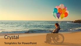  Presentation with handicap - Amazing PPT theme having handicap - handicapped woman on a wheelchair backdrop and a gold colored foreground