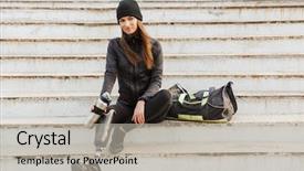  Presentation with handicap - Audience pleasing PPT theme consisting of handicap - photo of smiling handicapped woman backdrop and a light gray colored foreground