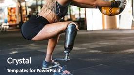  Presentation with handicap - PPT theme featuring handicap - portrait of beautiful invalid sportswoman background and a ocean colored foreground