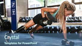  Presentation with prosthesis - Amazing PPT theme having handicap - portrait of fitness handicapped sportsgirl backdrop and a ocean colored foreground