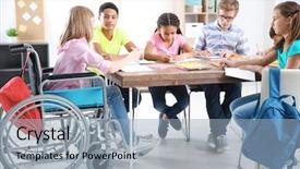  Presentation with handicap - Slide deck featuring handicap - teenage girl in wheelchair background and a light blue colored foreground