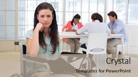  Presentation with work the word in your life - Presentation theme featuring handicap 3 - attractive disabled businesswoman at work background and a mint green colored foreground