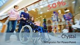  Presentation with family shopping - Slide deck having handicap 3 - family of three shopping together background and a  colored foreground