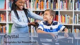  Presentation with library - Slide deck featuring handicap 3 - smiling schoolgirl standing with disabled background and a teal colored foreground