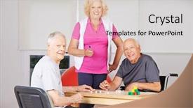  Presentation with nursing - Theme featuring handicap 3 - three happy senior citizens playing background and a light gray colored foreground