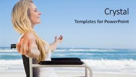  Presentation with bound - Beautiful presentation theme featuring handicap 3 - wheelchair bound blonde smiling backdrop and a light blue colored foreground