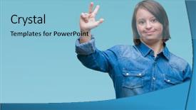  Presentation with down syndrome - Slide set having handicap 3 - young adult woman with down background and a light blue colored foreground