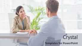  Presentation with disabled people - Slide set consisting of handicap people - smiling businesswoman interviewing disabled candidate background and a light gray colored foreground