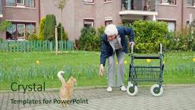  Presentation with walker - Presentation theme enhanced with handicap people - very old lady with blue background and a seafoam green colored foreground
