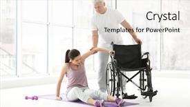  Presentation with young - Slides with handicap people - young disabled woman with senior background and a sky blue colored foreground