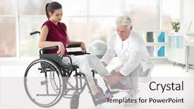  Presentation with disabled people - Audience pleasing presentation consisting of handicap people - young disabled woman with senior backdrop and a light gray colored foreground