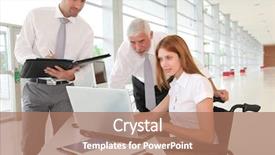  Presentation with meeting - Slides with handicap wheelchair - handicapped woman attending a meeting background and a coral colored foreground