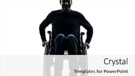  Presentation with friendly - PPT layouts having handicap wheelchair - one handicapped man smiling friendly background and a white colored foreground
