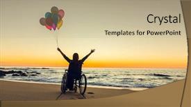  Presentation with balloons - Slide deck enhanced with handicapped woman on a wheelchair background and a mint green colored foreground
