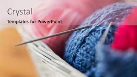  Presentation with handicraft - Amazing slide deck having handicraft and needlework concept - close up of wicker basket with knitting needles and balls of yarn backdrop and a coral colored foreground