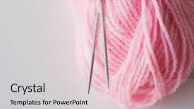  Presentation with handicraft - Colorful presentation design enhanced with handicraft and needlework concept - close up of knitting needles and ball of pink yarn on white backdrop and a lemonade colored foreground