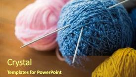  Presentation with handicraft - Amazing PPT theme having balls of yarn on wood backdrop and a tawny brown colored foreground