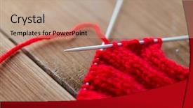  Presentation with handicraft - Audience pleasing slides consisting of handicraft and needlework concept - close up of hand-knitted item with knitting needles on wood backdrop and a coral colored foreground