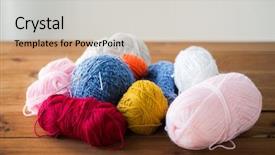  Presentation with handicraft - PPT theme featuring needlework concept - knitting needles background and a coral colored foreground