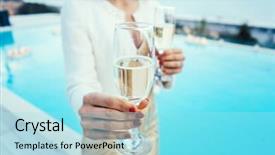  Presentation with sparkling wine - Presentation consisting of handing glass of sparkling wine background and a arctic colored foreground