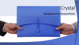  Presentation with file folder - PPT theme enhanced with handing over a document file background and a light blue colored foreground