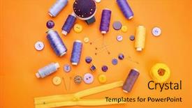  Presentation with sewing - Beautiful presentation theme featuring handiwork - different threads and sewing accessories backdrop and a gold colored foreground