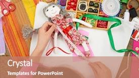  Presentation with handicraft - Cool new PPT layouts with handiwork - girl sews doll clothes measurement backdrop and a coral colored foreground