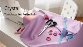  Presentation with tailoring - Presentation design having handiwork - needlework technology and tailoring concept background and a mint green colored foreground